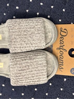 dearfoams Light Gray Plush Chenille Slide Slippers